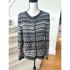 NWOT Talbots Wool Blend Grey Fair Isle Button Up Cardigan